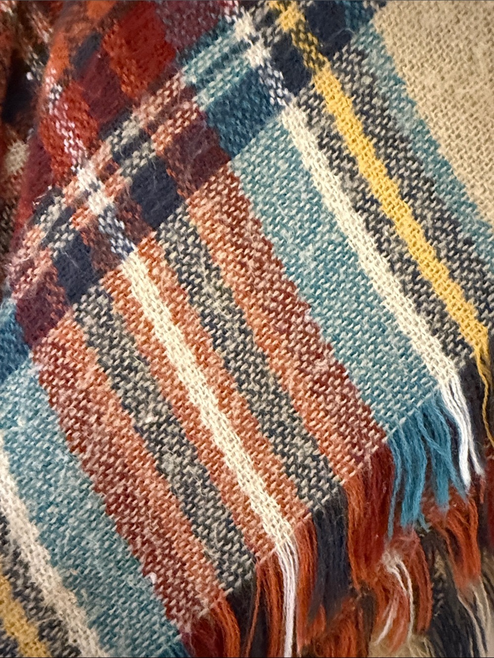 Plaid Toggle Poncho in Rust, Teal & Cream - Picture 9 of 14